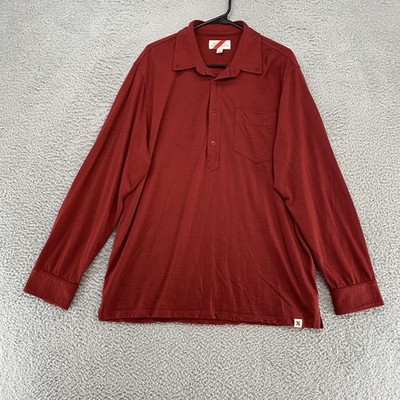 Best Made Co Polo Shirt Mens Large Red 100% Merino Wool Long Sleeve Jersey Knit