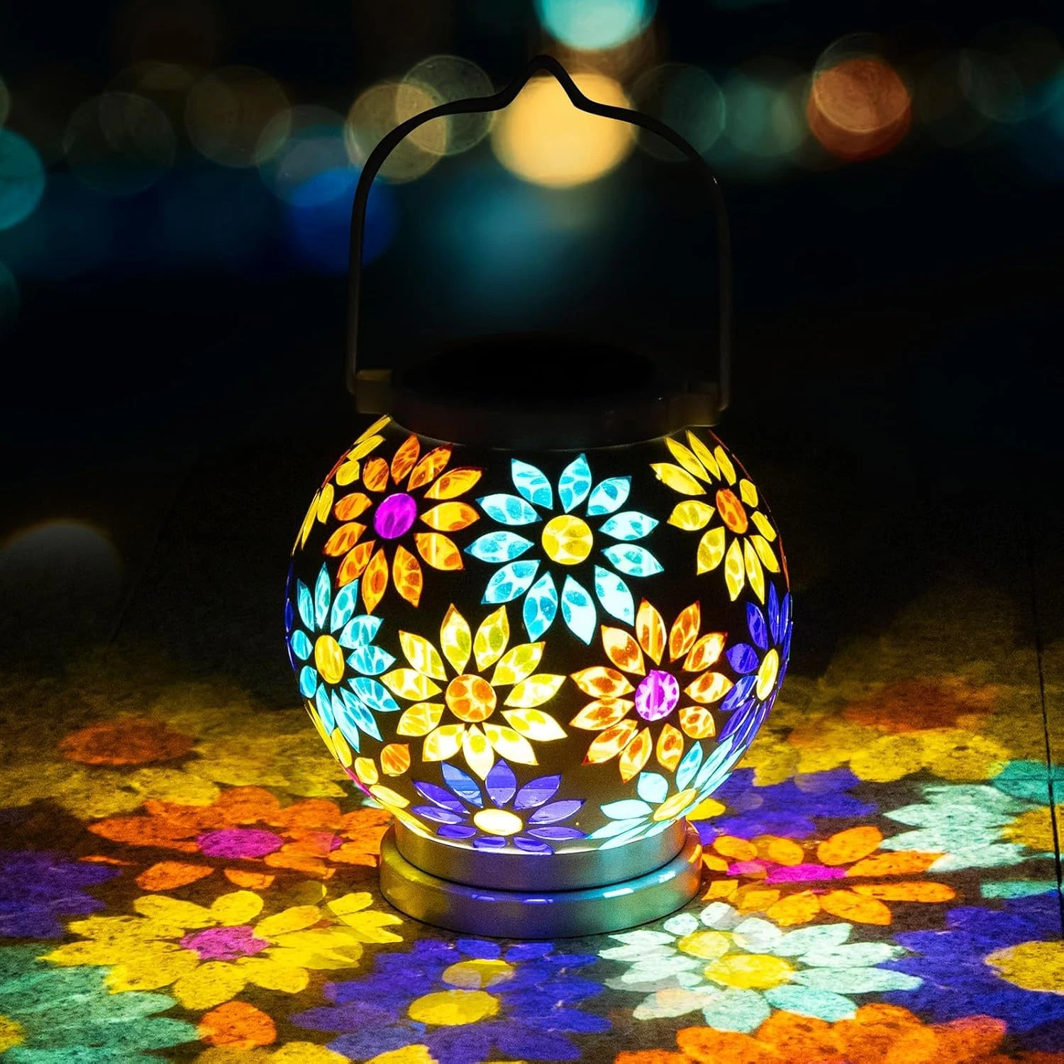 Mosaic Solar Lantern Handmade Glass Hanging Garden Patio Light Decor LED