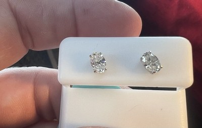 Sterling Silver Moissanite Oval Stud Earrings 1.00ctw VVS1 White Prong Butterfly