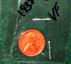 1938 LINCOLN WHEAT-BACK PENNY - GRADES "VERY FINE"