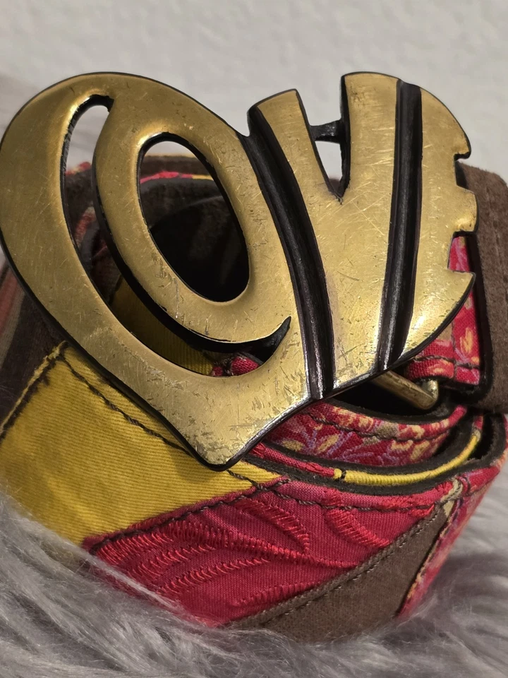 Lucky Brand Floral Patchwork Belt Multicolor Brass Love Heart Buckle Size 28  - Image 3 of 4