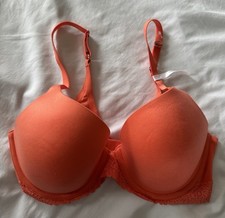 NEW AERIE REAL SUNNIE FULL COVERAGE LIGHTLY LINED BLOSSOM Coral LACE BRA 34D