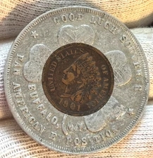 Encased Coin US 1901 Pan American Expo Indian Head Cent Lucky Penny Pocket Piece