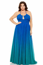 NWT Mac Duggal 14W 77017 Ombr  Chiffon Gown Long Plus-Size Wide Keyhole Halter