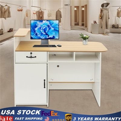 Free Standing Reception Desk Reception Checkout Counter with Drawer & Cabinet
