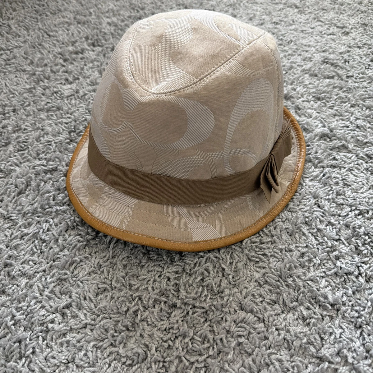 VTG womens Coach Bucket Hat Signature C Brown Leather Strap Silver Buckle  small Coach Leather Brown Hats for Women for sale | eBay main image 2
