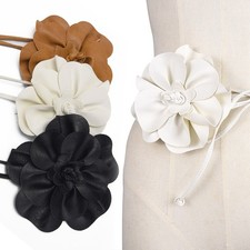 3 PCS Women Flower Buckle Skinny Faux Leather Long Wrap Belt Dress Corset Belts