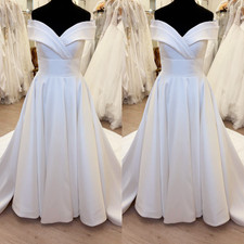 Plus Size Wedding Dresses Off Shoulder Satin White Elegant A Line Bridal Gowns