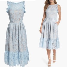 Eliza J Ruffle Lace Dress Pastel Blue Romantic Special Occasion Wedding Guest