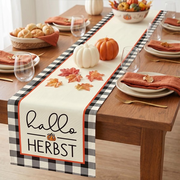 TischläUfer Herbstdeko Leinen Karomuster KüRbis Deko Halloween 180X33Cm-image