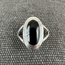 Black Onyx Oval Cut .925 Sterling Silver Ring Size 8 Bezel Southwestern