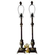 Set of 2 Vintage Candlestick Style Table Lamps 33" H Antique Bronze Finish WORKS