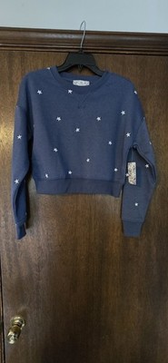 Pink Republic Juniors Blue Sand Dollar Long Sleeve Cropped Sweat Shirt Size XS
