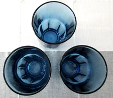 Vintage Set Of 3 Libby Crisa Cobalt Blue 8 Panel Drinking Glasses