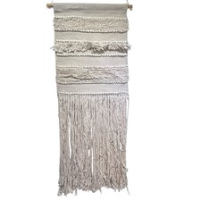 Boho Textured Macrame Wall Hanging Fringe Woven Neutral Farmhouse Decor