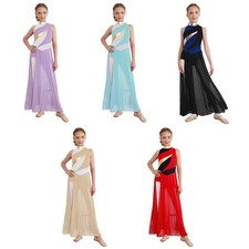 Kids Girls Leotard Contemporary Dress Dance Dancewear Gymnastic Mock Neck Jazz