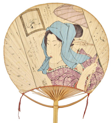 Kikkoman Soy Sauce Hand Fan Advertising Uchiwa Vintage Japanese Woman Parasol O2