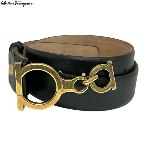 Salvatore Ferragamo Waist Belt women Gancini Gold Black Leather Logo from Japan - Picture 16 of 24