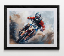 Motocross Motorbike Framed Canvas Picture Poster Print Wall Art