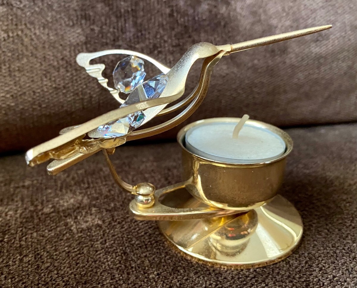 Crystal Delight 24K goldplate Hummingbird candle holder Austrian