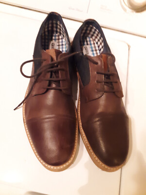 Ben Sherman Dress Casual Oxford Shoes Brown Denim/Blue Size 