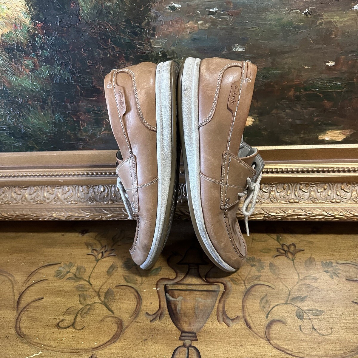 Mens Clarks Lace Up Shoes Fallston Style Leather Boat Shoe  display picture 2