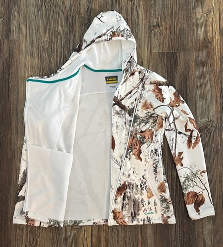Cabela's Zonz Woodlands Hooded Fleece Hunting Sweatshirt Women’s M Full Zip Snow - Picture 3 of 13