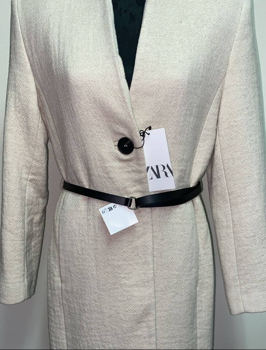 ZARA WOOL BLEND COAT WITH LEATHER BELT NEW BEIGE SIZE S 8515