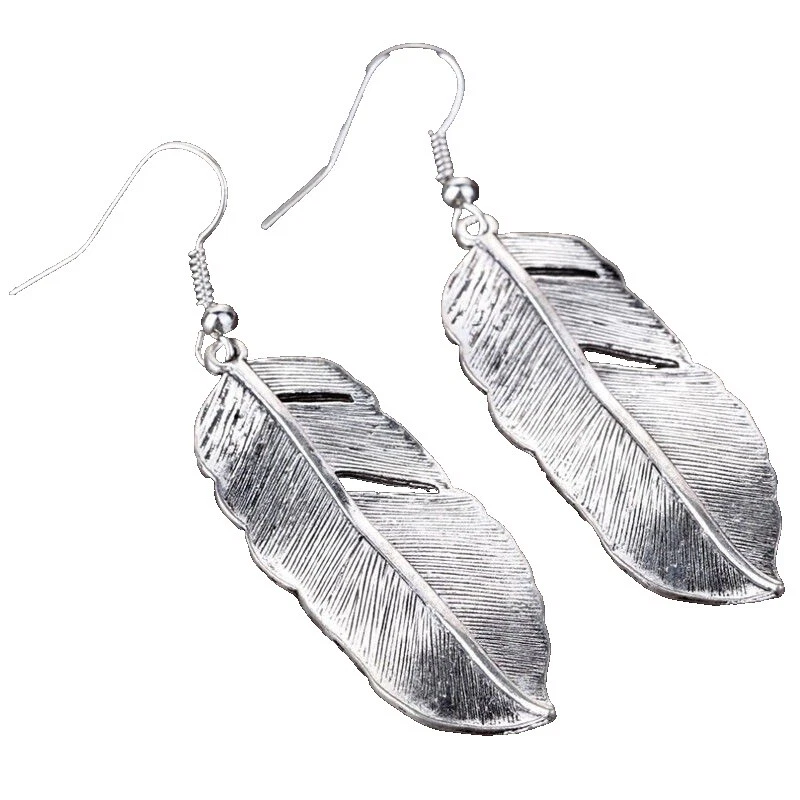 Pluma Pendientes de Moda Plata Tibetana