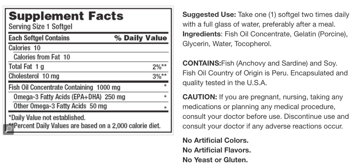Kirkland Signature Concentrated Fish Oil 1000mg Omega-3
