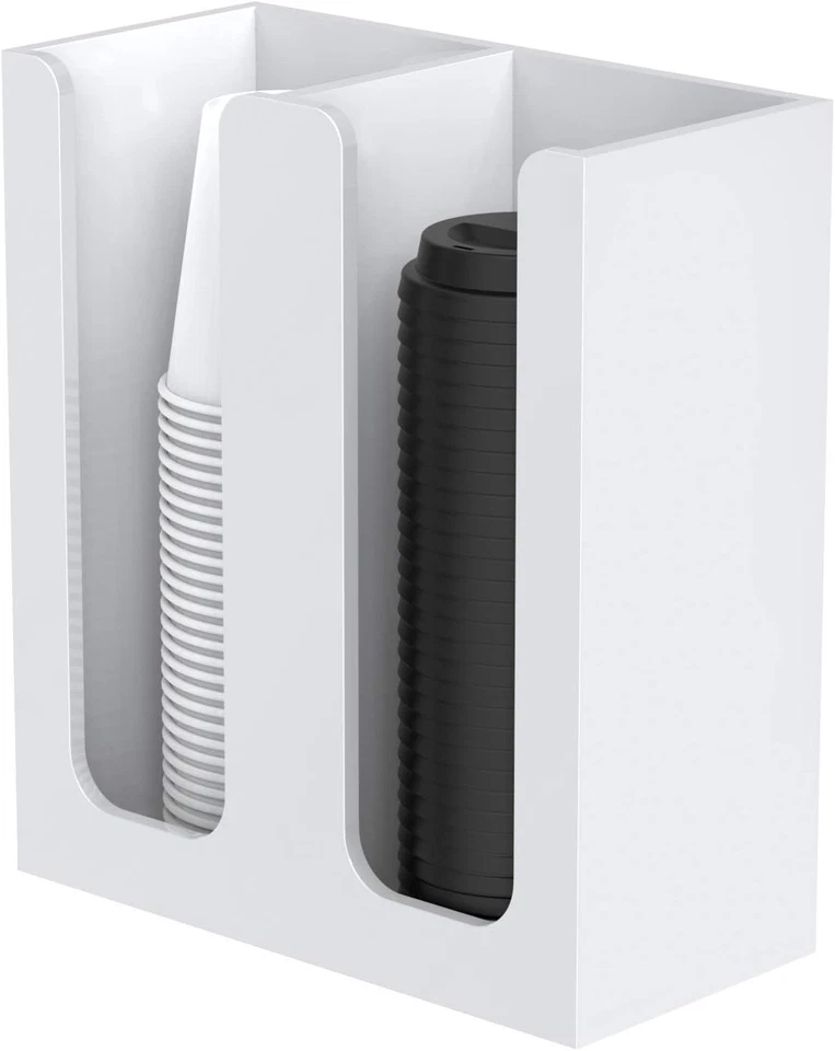 Acrylic Coffee Cup and Lid Storage Organizer Holder, 2 Compartments, White - Image 4 of 4