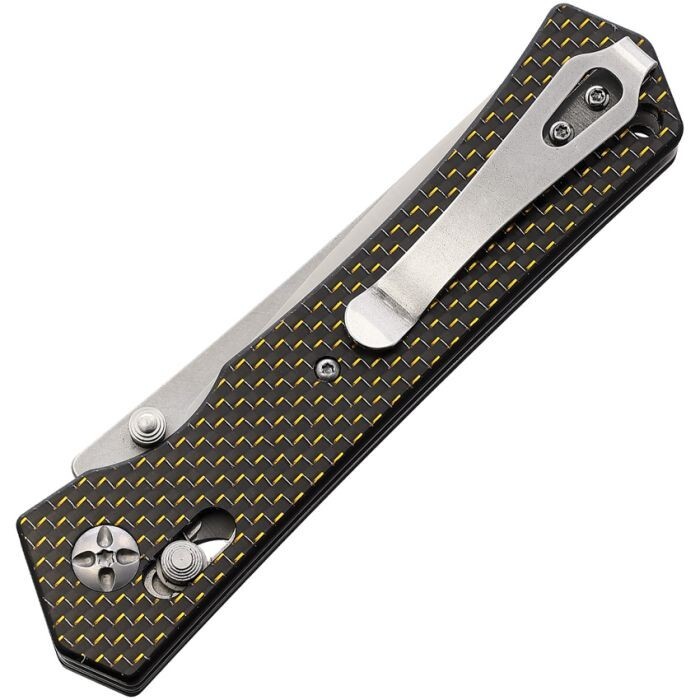 S-TEC Axis Lock Folding Knife 3.5" D2 Tool Steel Blade Gold Carbon Fiber Handle