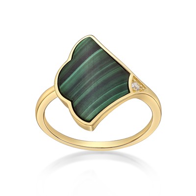 Malachite Prima Donna Ring - Yellow Sterling Silver - Size 7