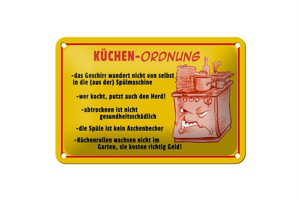 Blechschild Hinweis 18X12 Cm KüChen Ordnung Geschirr SpüLe Deko Schild-image