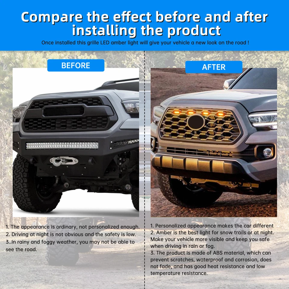 Luz LED de rejilla delantera estilo Raptor de 4 piezas para Toyota 4Runner TRD Sport 2006-2023 Foto 4 de 4