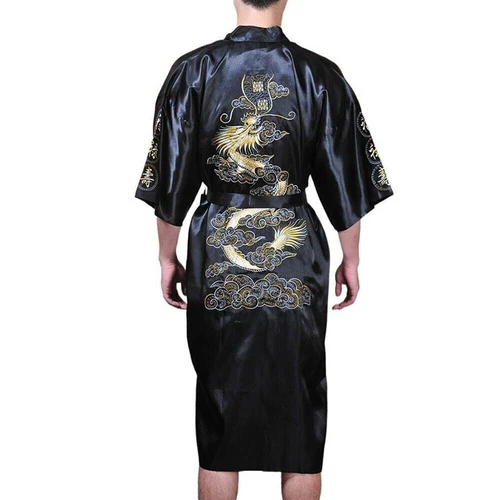 Mens Satin Chinese Dragon Kimono-Silk Bathrobe Pajamas Sleepwear Gown Bath Robe - Imagen 17 de 49