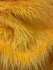 Fake FAUX FUR FABRIC By The Yard- Mango Yellow- Fake Fur Mongolian Long Pile
