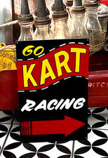 Vintage Metal Carnival GO KART Cart Racing RIDE Sign Circus Amusement Park FAIR