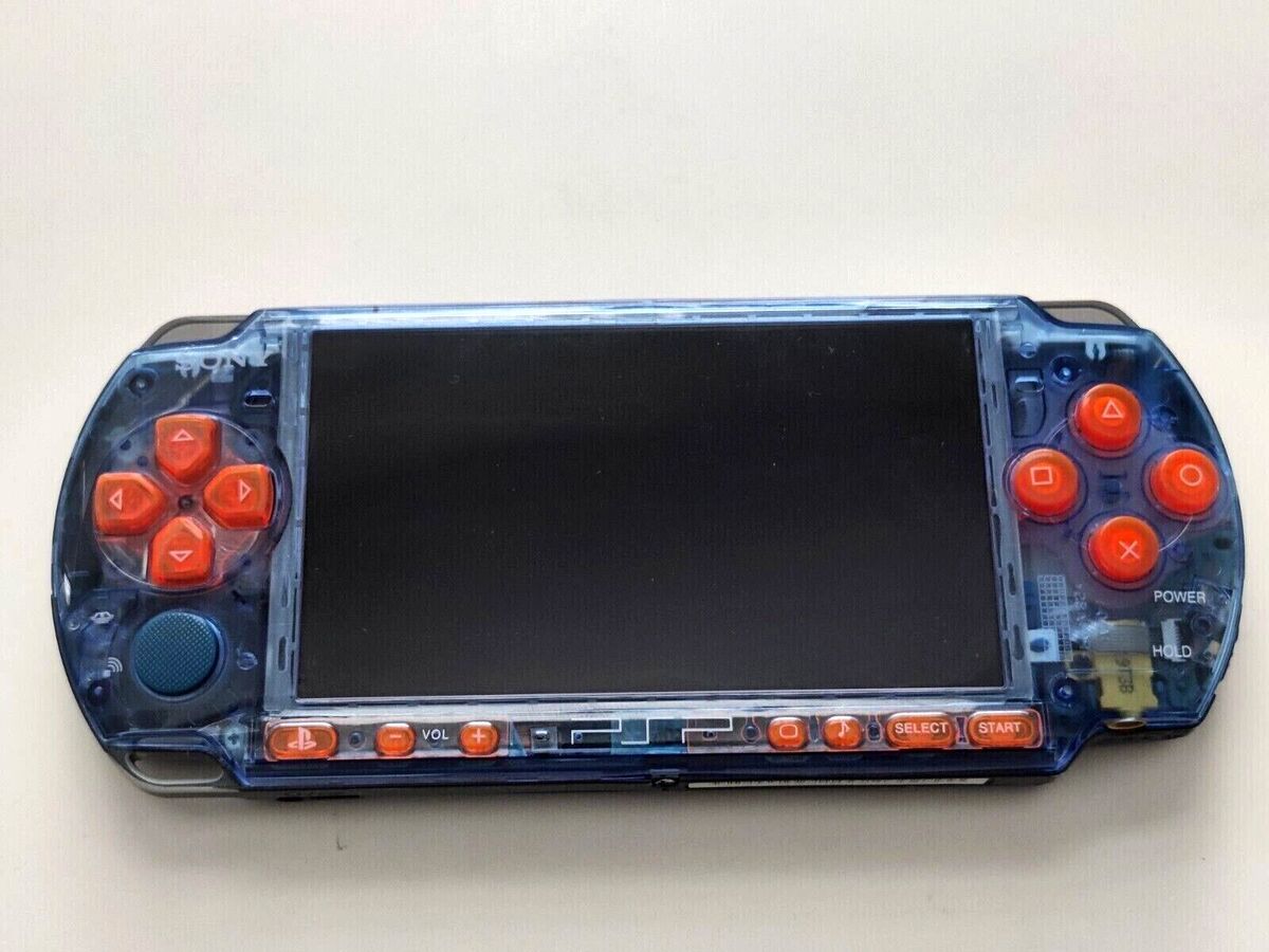 Sony PSP 3000 Console System Transparent Blue / Orange Buttons w Charger  import