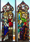 Pair of Church Stained Glass Windows depicting Christ in the Temple Holy Family