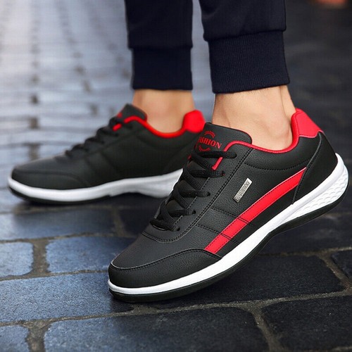 Scarpe da ginnastica uomo in pelle scarpe casual stringate corsa passeggio sneakers UK - Foto 10 di 36