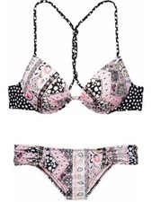 Victoria Secret Fabulous 34D Top Knockout Medium Iconic Paisley bikini bottom