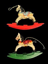Rocking Horse Ornament Lot Wood Christmas Decor 1980's Holiday Tree 3"
