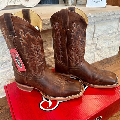 New 10.5 Men's Justin Carson Camel Cowhide Square Toed Boots Style