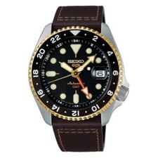 Seiko 5 Sports SBSC020 SKX Sports GMT Automatic Leather Band Men Watch New