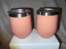 12 oz 2 Pack Stainless Steel Vacuum Insulated Tumbler Pink Lids Wine Glasses