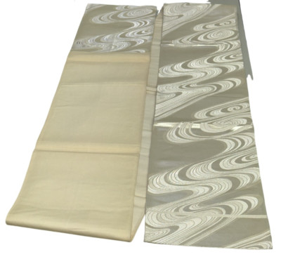 Japanese Vintage Kimono Fukuro Obi silk silver expensive embroidery 164.5x12.2in
