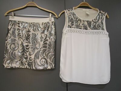 Airfield 2tlg.Set Bluse & Rock weiß beige/silber Gr.36 (Sch20-5)