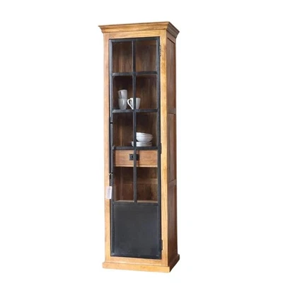 Schrank HOXT 60cm schmal massiv Mangoholz & Eisen Vitrine Industrial Landhaus - Bild 1 von 4