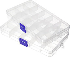 2 Pack 15-Grid Clear Plastic Organizer Box Adjustable Dividers for Crafts